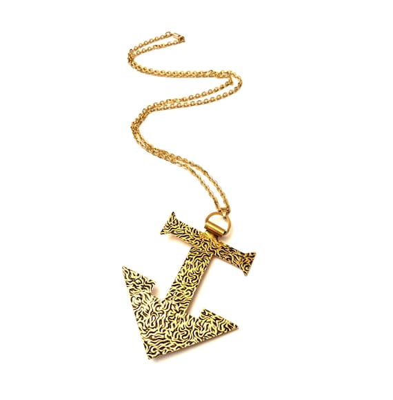 Mod Freirich Anchor Necklace, Chased Nautical Anc… - image 1