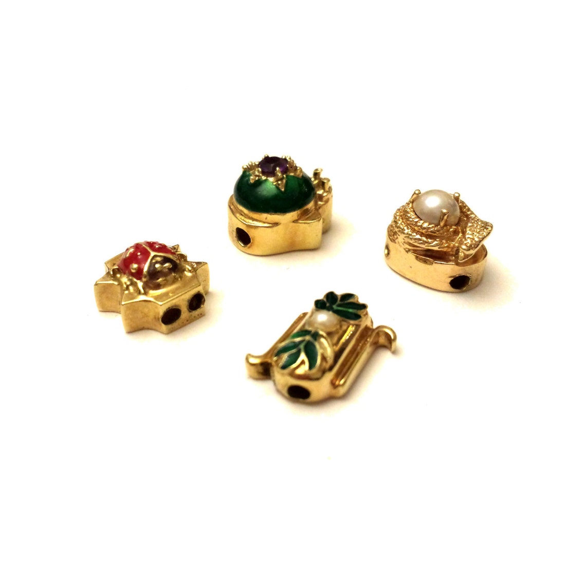 14k Gold Slide Charms Vintage Enamel & Gemstone Charms for Etsy UK