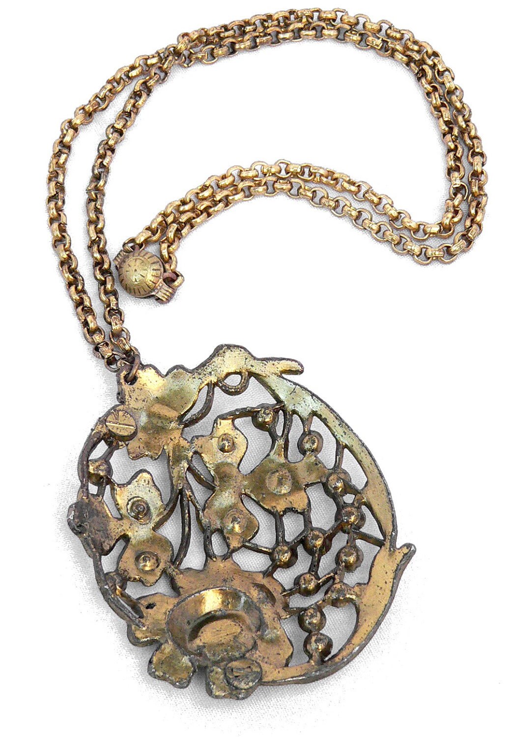 Collier Doré Vintage Fleurs Et Feuilles En Pâte De Verre | Bijou Ancien Signé EB | Parfait État