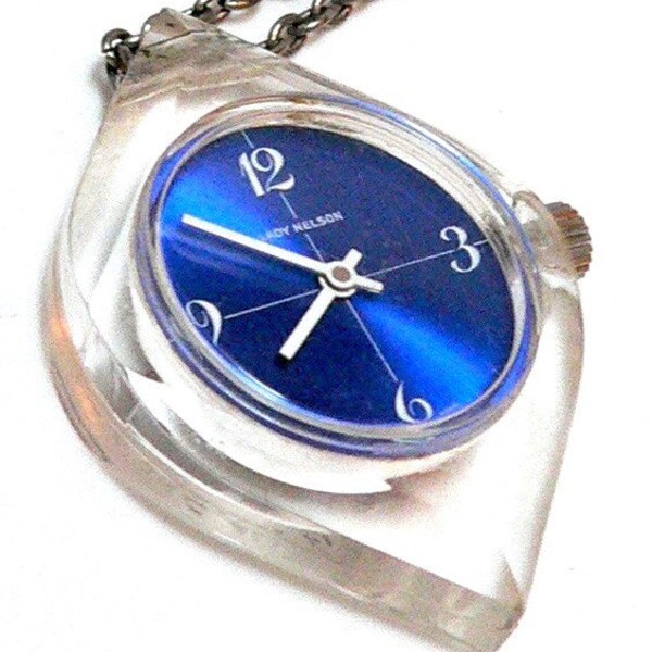 Watch Necklace Bakelite Era Clear Lucite LADY NELSON Swiss RARE