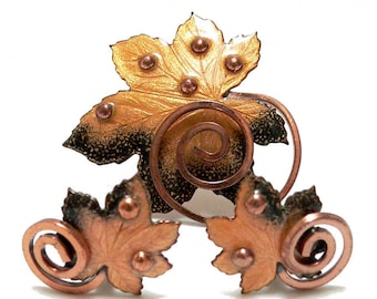 Matisse Copper Jewelry Set, Designer Matisse Renoir Brooch and Earrings Set, Copper and Enamel Leaves, 1950s Jewelry Thanksgiving Leaf Set