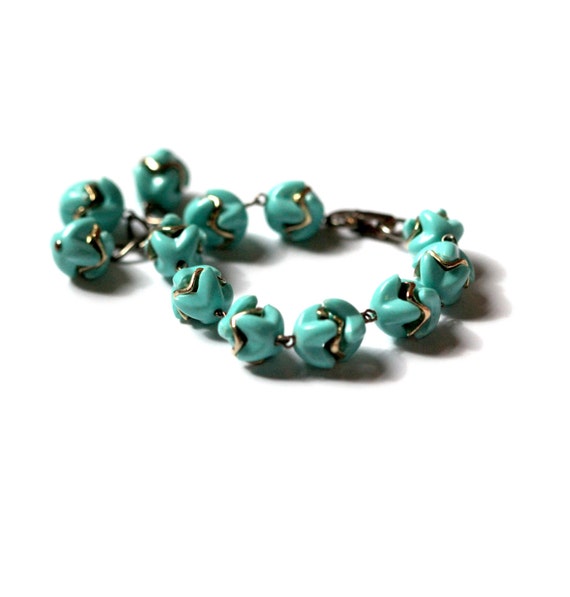 Thermoset Plastic Tassel Bracelet, 1950s Turquois… - image 1