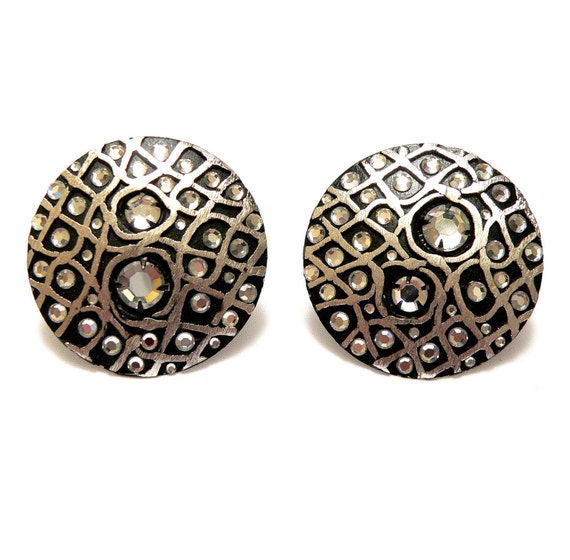 HUGE Rhinestone Earrings, 1980s Glam Jewelry, Vint