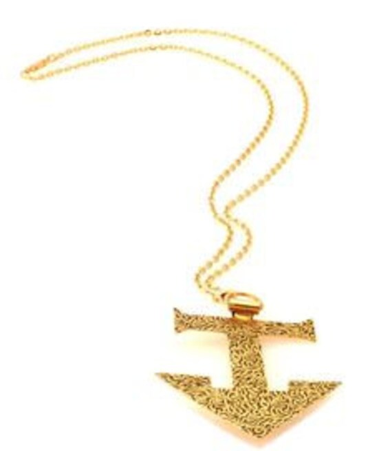 Mod Freirich Anchor Necklace, Chased Nautical Anc… - image 2