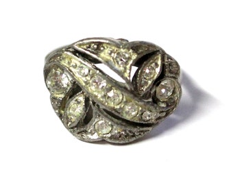 Paste & Pot Metal Ring, RARE 1920s Paste Ring, White Metal, Glass Rhinestone Ring, Art Deco Costume Ring, 1920s Sparkling Glass Ring S6.5