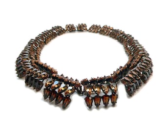 Christian Dior Necklace, 1960s Christian Dior Couture Ombre Rhinestone Necklace, Original Box and Bag Vintage Luxury Designer Glass Necklace