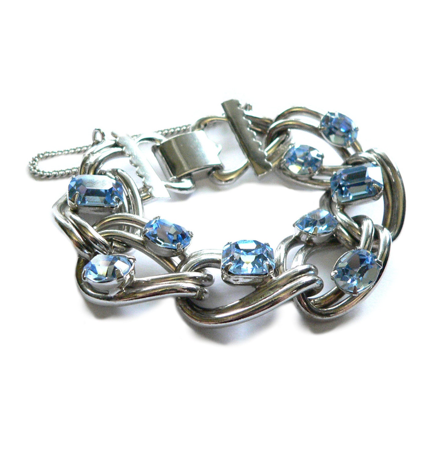 人気ブラドン Crystal Blue & Rhinestone Glass Blue 1950s Bracelet, Silver アクセサリー