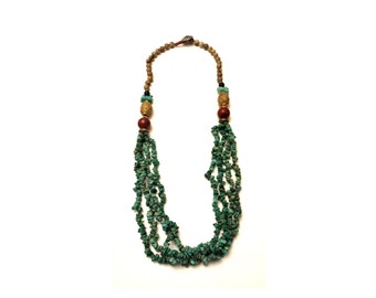 Native American Necklace, Native Fetish Necklace, Vintage Turquoise and Jasper Gemstone Necklace, Huge Indian Artisan Turquoise Necklace