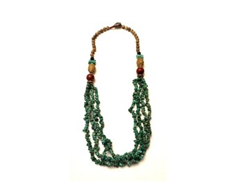Native American Necklace, Native Fetish Necklace, Vintage Turquoise and Jasper Gemstone Necklace, Huge Indian Artisan Turquoise Necklace