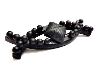 Victorian Mourning Brooch, Bog Oak & French Jet Brooch, 1800s Mourning Jewelry Antique Black Glass Brooch, Bog Oak Brooch, Whitby Jet Brooch