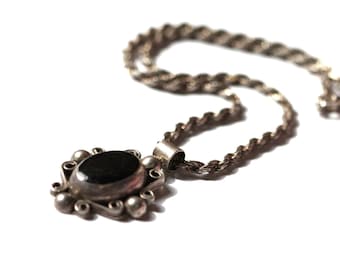 Sterling & Enamel Necklace, Sterling Pendant Necklace, Italian Sterling Chain, 1990s Silver Necklace, Mexico Silver Pendant, Sterling SIlver