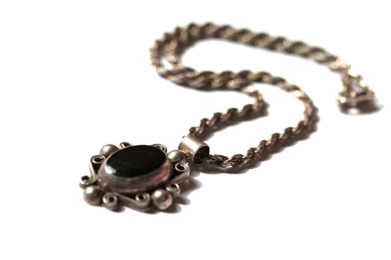 Sterling & Enamel Necklace, Sterling Pendant Necklace, Italian Sterling Chain, 1990s Silver Necklace, Mexico Silver Pendant, Sterling SIlver