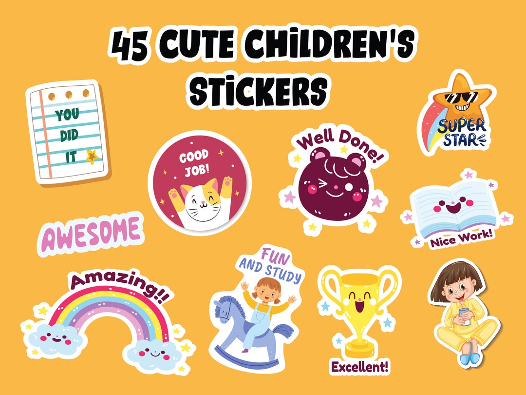 45 Cute Children's Stickers, Adorable Children's Stickers - Perfect for ...