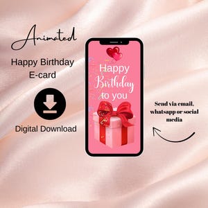 Happy birthday Digital E-card, Animated Card, E-card, Instant Download, Digital Birthday E-card