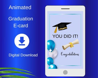 Tarjeta electrónica animada de graduación, ¡Felicitaciones! (Descarga digital)