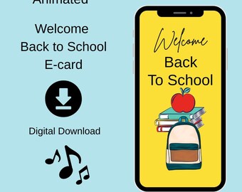 Tarjeta de bienvenida al colegio, descarga digital, tarjeta electrónica para el primer día de clases