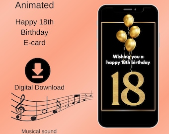 Tarjeta electrónica animada de cumpleaños número 18 con música (descarga digital)