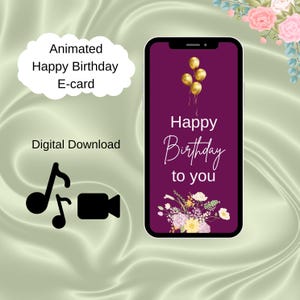 Carte de joyeux anniversaire, carte d'anniversaire animée musicale, téléchargement immédiat, carte d'anniversaire numérique, carte animée de joyeux anniversaire