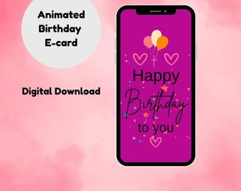 Tarjeta digital de feliz cumpleaños, tarjeta animada, tarjeta electrónica (animación MP4, descarga instantánea)