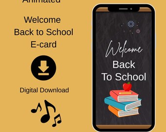 Tarjeta electrónica animada de regreso a clases, saludos motivacionales para estudiantes (descarga digital)
