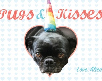 TARJETA DE SAN VALENTÍN PERSONALIZADA PARA PERRO Y GATO • I Woof You • You and Meow • Pugs and Kisses • Tarjeta de San Valentín imprimible para la clase de niños • Tarjeta de San Valentín para la escuela de niños