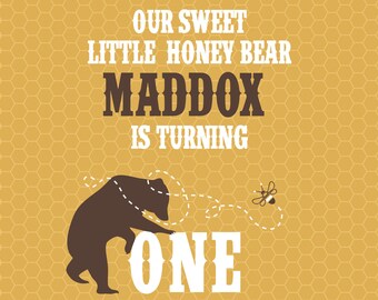 DIGITAL Sweet Honey Bear Bee Birthday Invitation with Optional Honeycomb back • First Birthday • Baby Shower Invitation