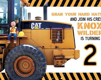 DIGITAL Construction Heavy Equipment Birthday Invitation -1 cara • Volcar todo • Segundo cumpleaños • Invitación imprimible