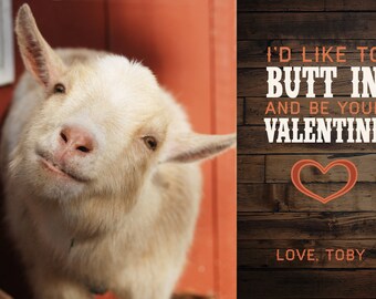 CUSTOM GOAT Tarjeta de San Valentín • Foto Granja Animal San Valentín • Granja imprimible digital San Valentín