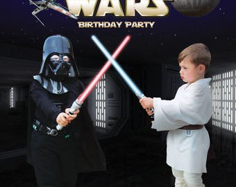 STAR WARS Custom Photo Birthday Invitation Darth Vader Han Solo Storm Trooper or Theme of your Choice - 1 sided (2 sides for add. cost)
