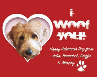 CUSTOM PET perro gato tarjeta de San Valentín • I Woof Usted • Usted y Maullido • Pugs y besos • Niños clase Valentine imprimible • Escuela infantil De san Valentín