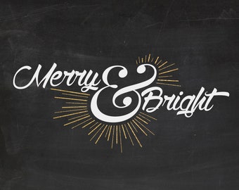 Merry and Bright Christmas Printable Decor Wall Art, Christmas Sign, Holiday typography decor, chalkboard decor - Instant Download