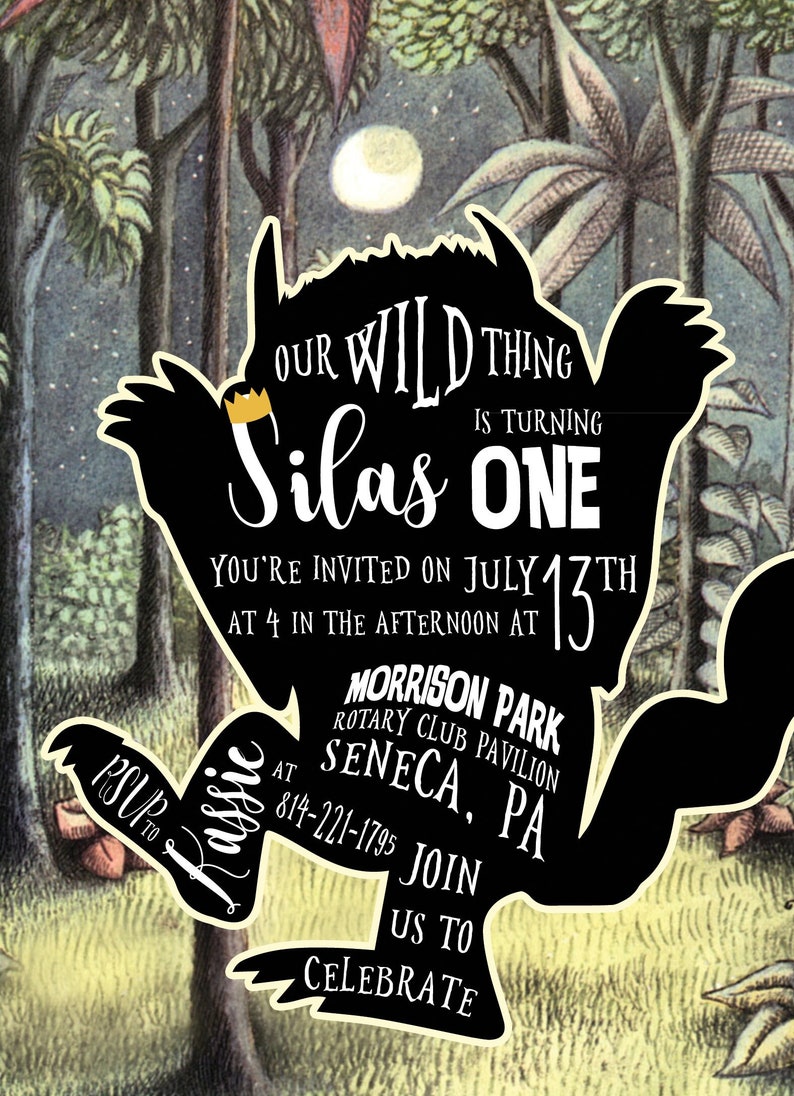 DIGITAL Where the Wild Things Are Birthday Invitation 2 sided Wild One Birthday Party First Birthday King of the Wild Things image 1
