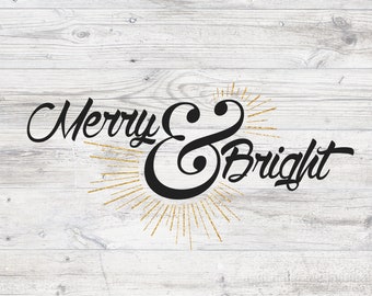 Feliz y brillante Navidad imprimible decoración arte de la pared, signo de Navidad, decoración de tipografía navideña, decoración de la granja - Descarga instantánea