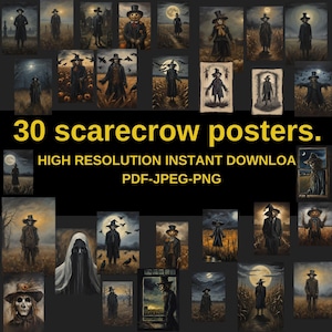 Halloween Vogelscheuche Poster, hochauflösende pdf, jpeg, png sofortiger Download. Gruseliges Bild, Halloween Poster