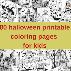 Pagine da colorare di Halloween per bambini. 80 pagine di pagine da colorare digitali stampabili. Attività Montessori per bambini, conveniente e rilassante. pdf.