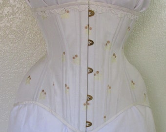 22" SAMPLE - Antique Cream Gored Underbust Corset with Lace - Ooak, bridal, edwardian, steampunk, romantic