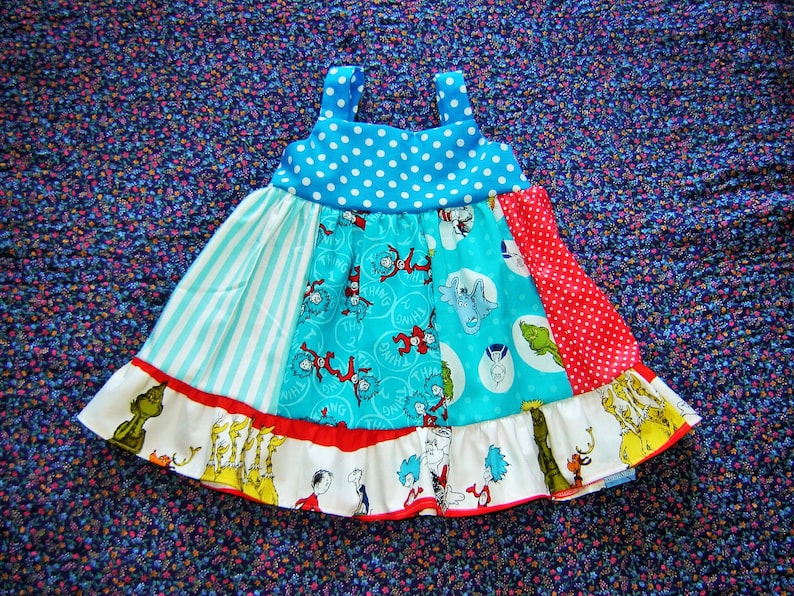 18m 2T Custom Boutique Cat in the Hat 12m 3T 4T 7 5T 6 8 Dress Dr Seuss shirt Swing Top Dress Twirl