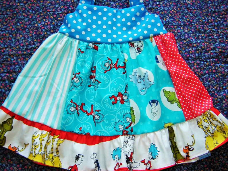18m 2T Custom Boutique Cat in the Hat 12m 3T 4T 7 5T 6 8 Dress Dr Seuss shirt Swing Top Dress Twirl