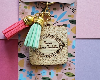 Personalized wooden keychain – Square shape for teacher