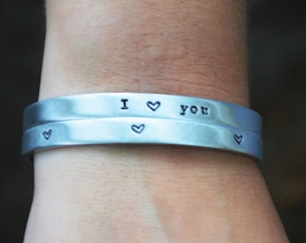 I Love You Bracelet Set - Gift for Girlfriend - Gift for Wife  - Gifts Under 25 - Romantic Gift for Her - Heart Bracelet