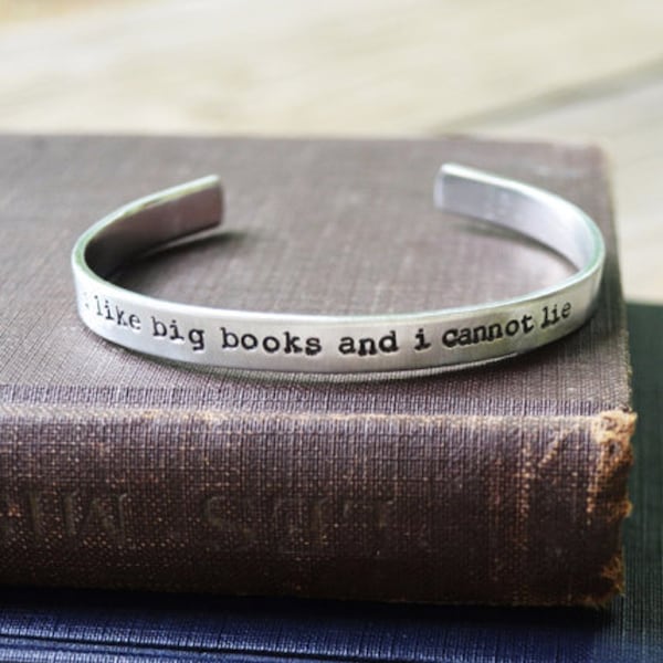 Gifts for Readers - Book Jewelry - Book Lovers Book Bracelet - Looks Like Silver - Hand Stamped  - Under 25 . Book Lover Gift