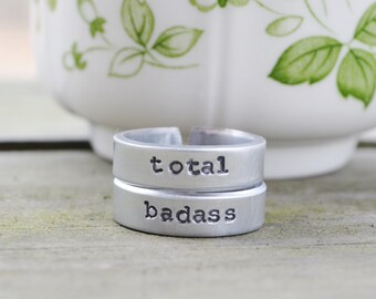 Total Badass Ring Set - Cursing Jewelry - Looks Like Silver - Adjustable - Handmade