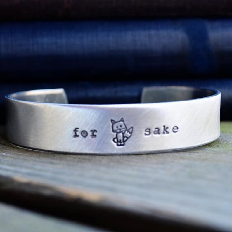 For Fox Sake Cuff Bracelet Woodland Bracelet Foxes Cheeky Hand Stamped Stocking Stuffer Under 50 Looks Like Silver afbeelding 1