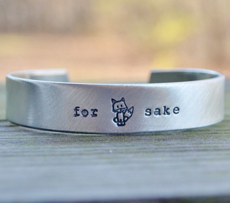 For Fox Sake Cuff Bracelet Woodland Bracelet Foxes Cheeky Hand Stamped Stocking Stuffer Under 50 Looks Like Silver afbeelding 3