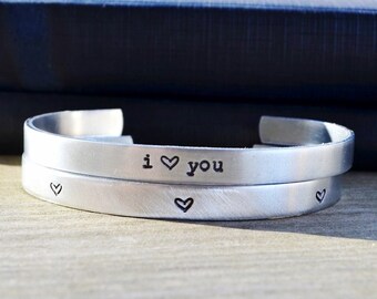 Valentine's Day Bracelet Set - I Love You - Heart Bracelets - Gifts Under 25 - Romantic Gifts for Her Wife Girlfriend