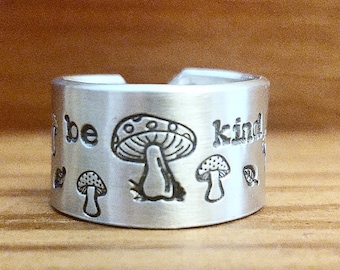 Be Kind Ring . Mushroom Ring . Bee Jewelry . Mushroom Jewelry . Mushroom Lover . Hippie Jewelry . Plant Jewelry . Plant Mom