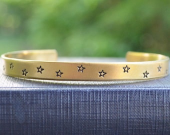 Star Cuff Bracelet  - Fall Jewelry - Autumn - Red Brass - Celestial Jewelry - Earthy - Gold - Rustic - Nature - Under 25