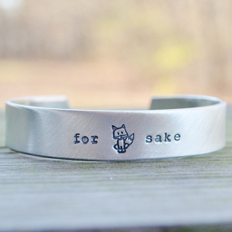 For Fox Sake Cuff Bracelet Woodland Bracelet Foxes Cheeky Hand Stamped Stocking Stuffer Under 50 Looks Like Silver afbeelding 2