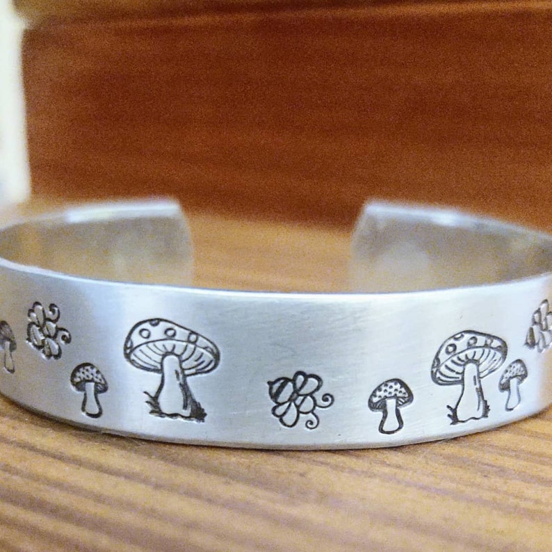 Mushroom Bracelet . Mushroom Lover . Mushroom Jewelry . Bee Jewelry . Nature Lover Gift . Hiker Gift . Best Friend Gift . Gifts Under 25 image 1