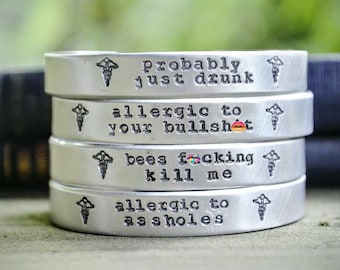 Medical Alert Bracelet - Allergies - Probably Just Drunk - Bee Allergy